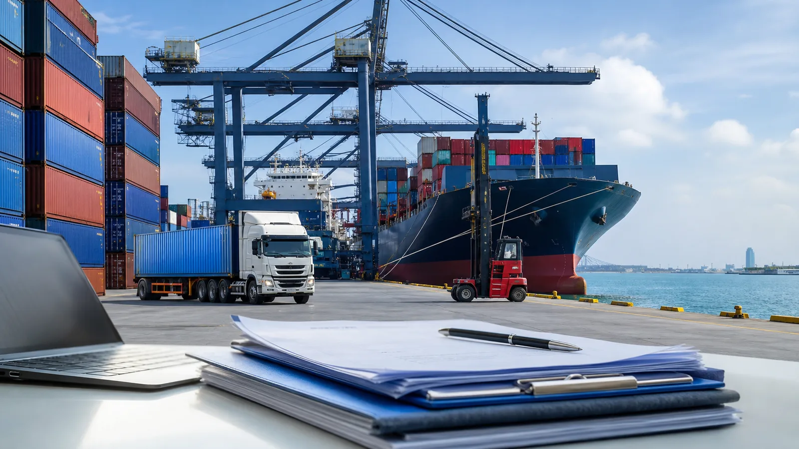 Cargo vessel and freight movement representing dependable logistics partnerships